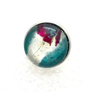 Brooch pin hand painted glass dome handcrafted